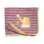 Unisex  Embroidered 100%Organic Cotton Crane stripes warm Baby Blanket-Orange andBlue