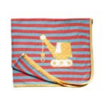 Unisex  Embroidered 100%Organic Cotton Crane stripes warm Baby Blanket-Orange andBlue