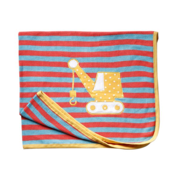 Unisex  Embroidered 100%Organic Cotton Crane stripes warm Baby Blanket-Orange andBlue - Image 1