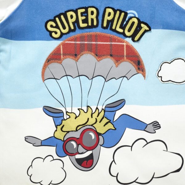 Boys Graphic Printed 100%Organic Cotton T-Shirt With parachute Fun Print- Blue - Image 2