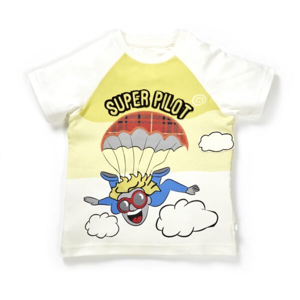 Boys Graphic Printed 100%Organic Cotton T-ShirtWith parachute Fun Print-Yellow - Image 1