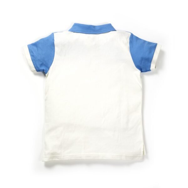 Boys Embroidered 100% Organic Cotton Aroplane Graphics Polo Neck T-Shirt- White - Image 3