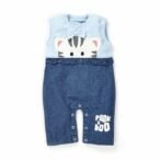 Girls Embroidered Printed 100% Organic Cotton Sleeveless denim Romper - Blue