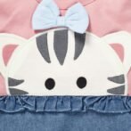 Girls Embroidered Printed 100% Organic Cotton Sleeveless denim Romper with kitty Embroidery-Pink - Image 3