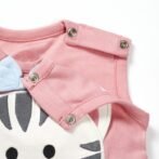Girls Embroidered Printed 100% Organic Cotton Sleeveless denim Romper with kitty Embroidery-Pink - Image 2