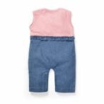 Girls Embroidered Printed 100% Organic Cotton Sleeveless denim Romper with kitty Embroidery-Pink - Image 4