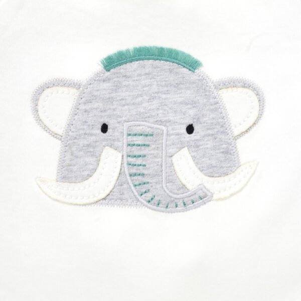 Boys Embroidered 100% Organic Cotton Half Sleeves Sleepsuit with Elephant print-White - Image 2