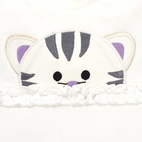 Girls Embroidered Printed 100% Organic Cotton Short sleeve Top and Dotted Pant Set-White - Image 3