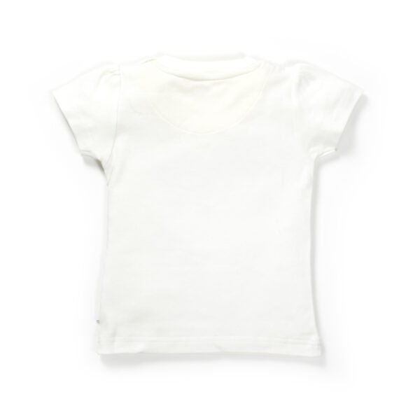 Girls Embroidered Printed 100% Organic Cotton Short sleeve Top and Dotted Pant Set-White - Image 4