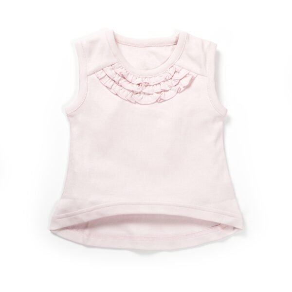 Girls Printed 100% Organic Cotton Frill Neck Sleeveless Top and Teddy printed Leggings Set- Pink - Image 2