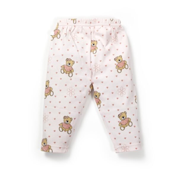 Girls Printed 100% Organic Cotton Frill Neck Sleeveless Top and Teddy printed Leggings Set- Pink - Image 5