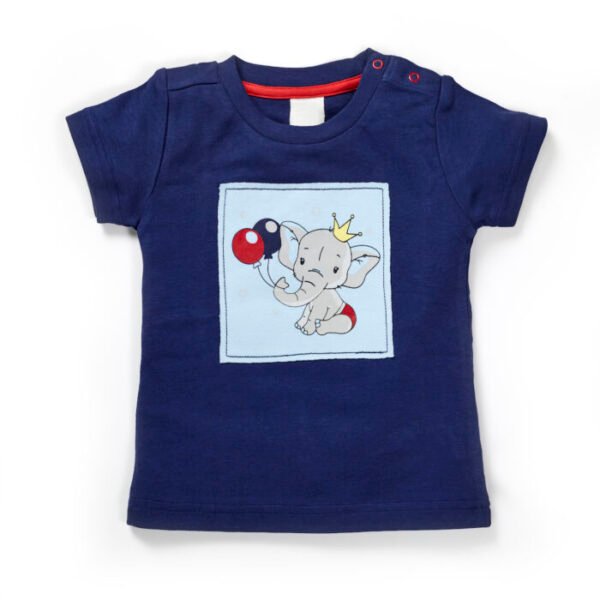 Boys Graphic Printed 100%Organic Cotton T-shirt and Pant Set with Elephant printed patch-Navy - Image 2