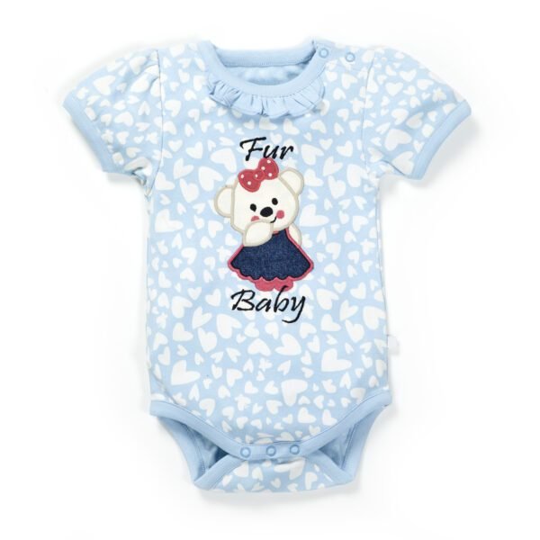 Girls Graphic Printed 100%Organic Cotton  Bodysuit -Blue - Image 1