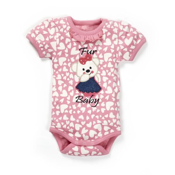 Girls Graphic Printed 100%Organic Cotton Frill Neck Bodysuit with little hearts print-Pink - Image 1