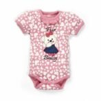 Girls Graphic Printed 100%Organic Cotton Frill Neck Bodysuit with little hearts print-Pink