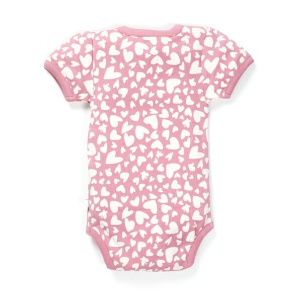Girls Graphic Printed 100%Organic Cotton Frill Neck Bodysuit with little hearts print-Pink - Image 3