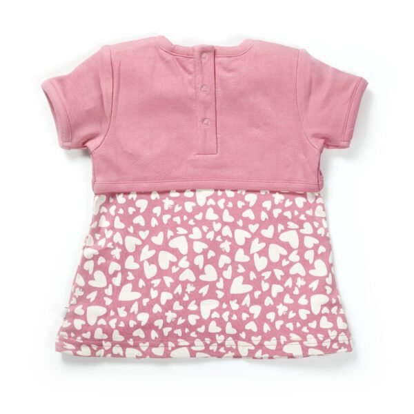 Girls Graphic Printed 100%Organic Cotton Jacket styles printed dress with hearts-Pink - Image 4