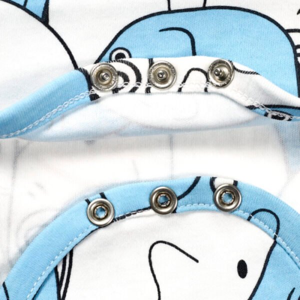 Boys Graphic Printed 100%Organic Cotton Half Sleeves Bodysuit with Elephant print-White - Image 4