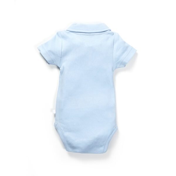 Unisex Printed 100%Organic Cotton Boys Half Sleeves Collar neck Bodysuit with tiger print- Blue - Image 3