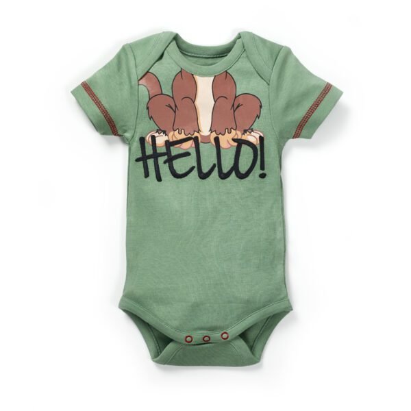 Boys Printed 100% Organic Cotton Bodysuit with Monkey Print- Green - Image 1