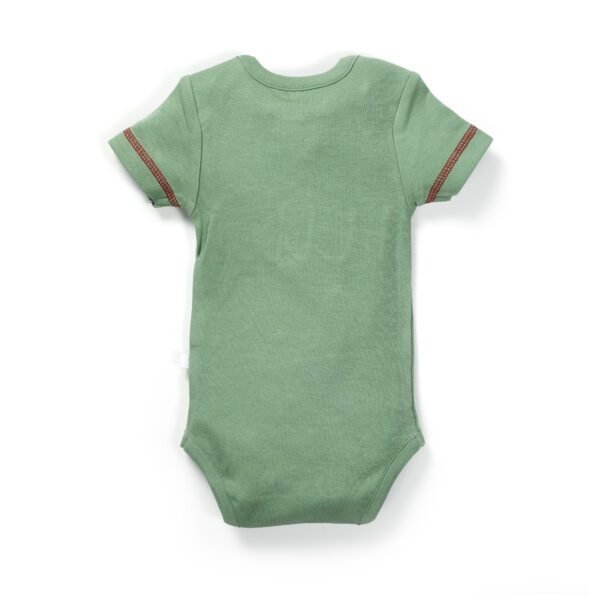 Boys Printed 100% Organic Cotton Bodysuit with Monkey Print- Green - Image 3
