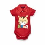 Boys Printed 100% Organic Cotton Collar Neck Half Sleeves Bodysuit with Tiger print- Red