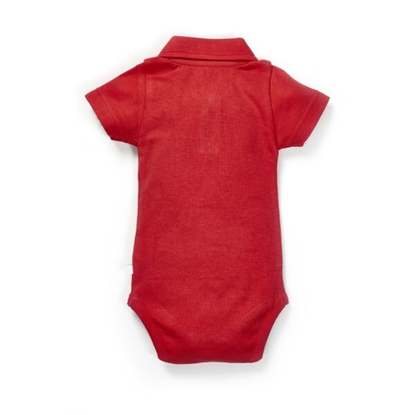 Boys Printed 100% Organic Cotton Collar Neck Half Sleeves Bodysuit with Tiger print- Red - Image 3