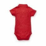 Boys Printed 100% Organic Cotton Collar Neck Half Sleeves Bodysuit with Tiger print- Red - Image 3