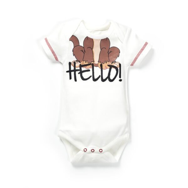 31_Aug_23_Pranava1761 Boys Printed 100% Organic Cotton Envelop Neck Bodysuit with Monkey print- White - Image 1