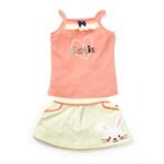 Girls Embroidered Printed 100% Organic Cotton Camisole and polka doted Skirt Set-Orange/yellow