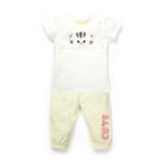 Girls Embroidered Printed 100% Organic Cotton Short sleeve Top and Dotted Pant Set-White