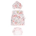 Unisex Printed 100%Organic Cotton New Born Essentials Zabla (????) Set with animal print Pack of 3-White