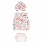 Unisex Printed 100%Organic Cotton New Born Essentials Zabla (????) Set with animal print Pack of 3-White