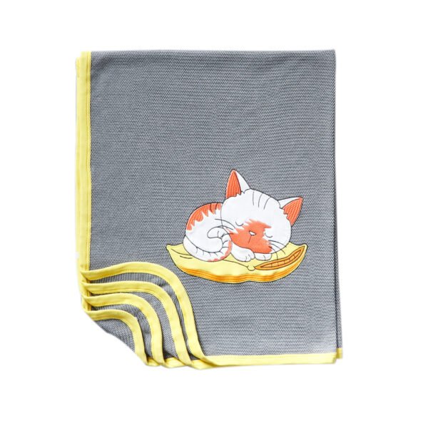 Unisex Embroidered 100%Organic Cotton Cat Graphics warm Baby Blanket-Grey - Image 1