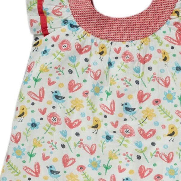 Girls Graphic Printed 100%Organic Cotton floral printed frock- white - Image 2
