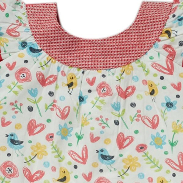 Girls Graphic Printed 100%Organic Cotton floral printed frock- white - Image 3