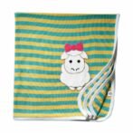 Unisex Embroidered 100%Organic Cotton warm Baby Blanket with Sheep - Yellow and green