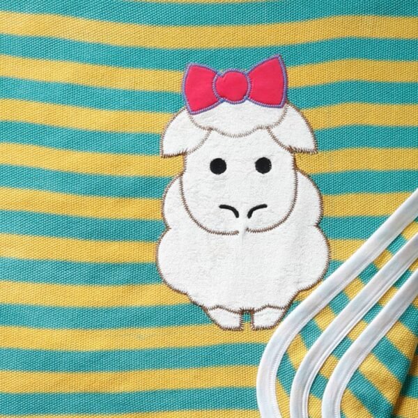 Unisex  Embroidered 100%Organic Cotton warm Baby Blanket with Sheep - Yellow and green - Image 3