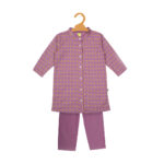 Boys Printed 100% Organic Cotton Festive Summer Kurta and Pajama Set with silver design-Violet