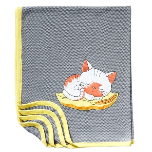 Unisex  Embroidered 100%Organic Cotton Cat Graphics warm Baby Blanket-Grey - Image 2