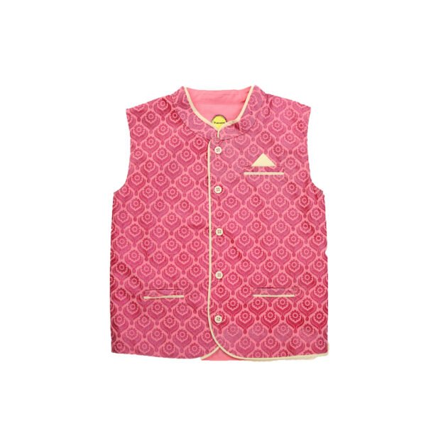 22 Boys Printed 100% Organic Cotton Ethnic designed Front Opening Cotton Jacket-Pink - Image 1