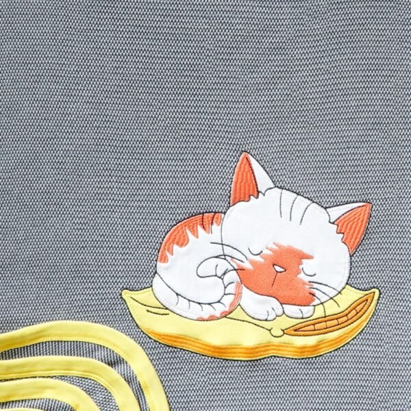 Unisex  Embroidered 100%Organic Cotton Cat Graphics warm Baby Blanket-Grey - Image 3