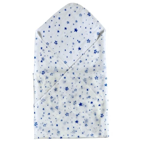 Unisex Printed 100%Organic Cotton Blue Star Baby Wrap - White and Blue - Image 1