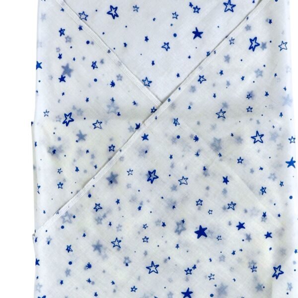 Unisex Printed 100%Organic Cotton Blue Star Baby Wrap - White and Blue - Image 2