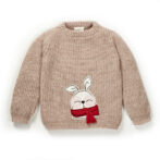 Girls Graphic 100%Organic Cotton Cream Sweater with winter animal applique-pink