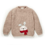 Girls Graphic 100%Organic Cotton Cream Sweater with winter animal applique-pink