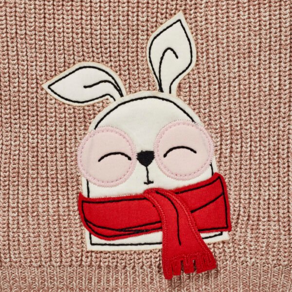 Girls Graphic 100%Organic Cotton Cream Sweater with winter animal applique-pink - Image 2