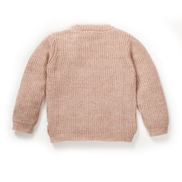 Girls Graphic 100%Organic Cotton Cream Sweater with winter animal applique-pink - Image 3