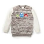 Boys Embroidered 100%Organic Cotton round neck sweater with Bus Graphics-Brown