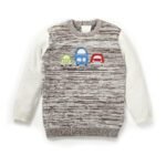 Boys Embroidered 100%Organic Cotton round neck sweater with Bus Graphics-Brown